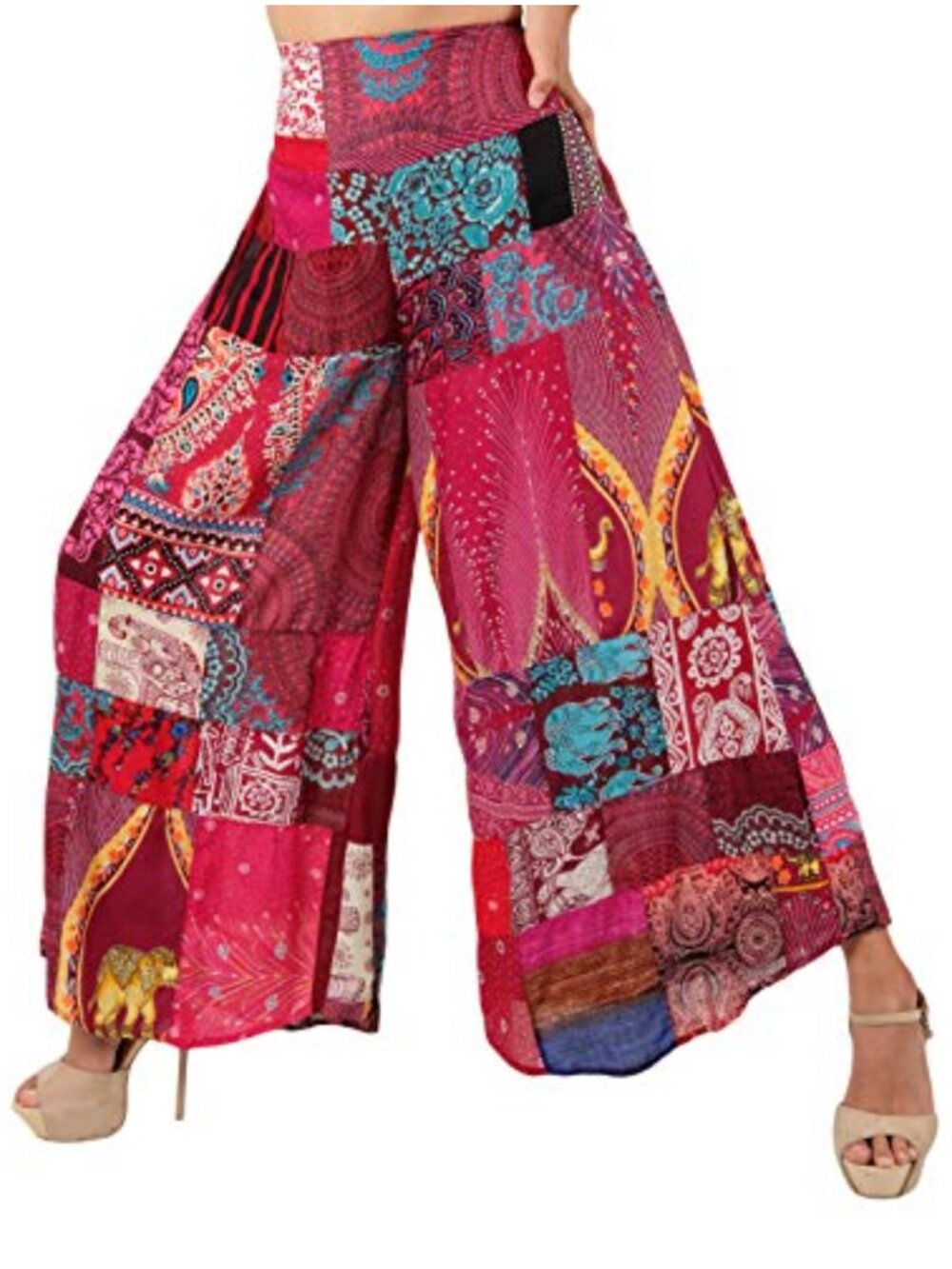 Women's Patchwork Wide Leg Palazzo Pants Yoga Harem Trousers - Picture 3 of 5